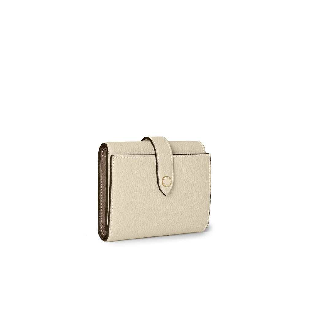 Belted Tri-fold Wallet Shrink Leather (Ivory × Etoupe)