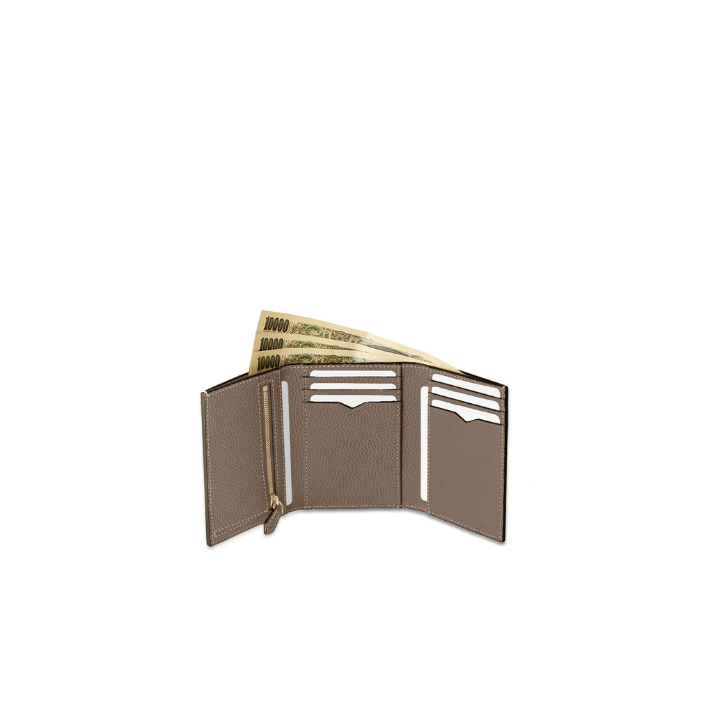 Belted Tri-fold Wallet Shrink Leather (Ivory × Etoupe)