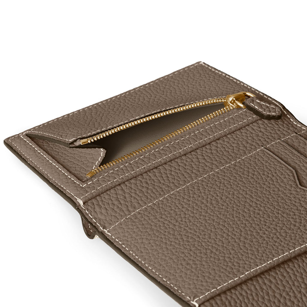 Belted Tri-fold Wallet Shrink Leather (Ivory × Etoupe)