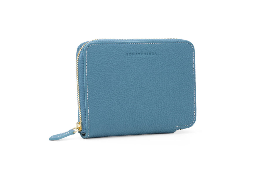 Medium Zip Wallet Shrink Leather (Blue Cyan)