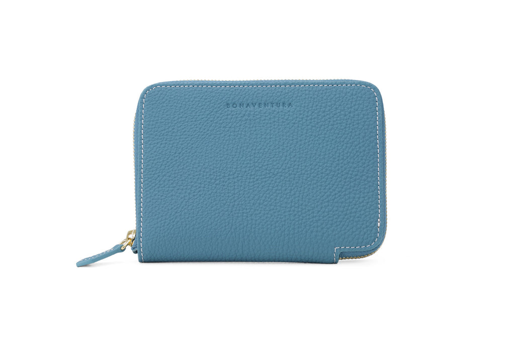 Medium Zip Wallet Shrink Leather (Blue Cyan)