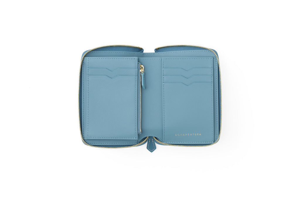 Medium Zip Wallet Shrink Leather (Blue Cyan)