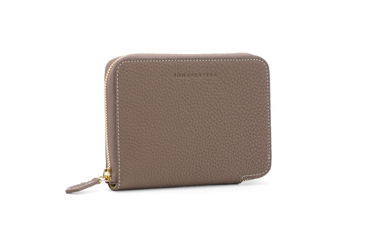 Medium Zip Wallet Shrink Leather (Etoupe × Yellow)