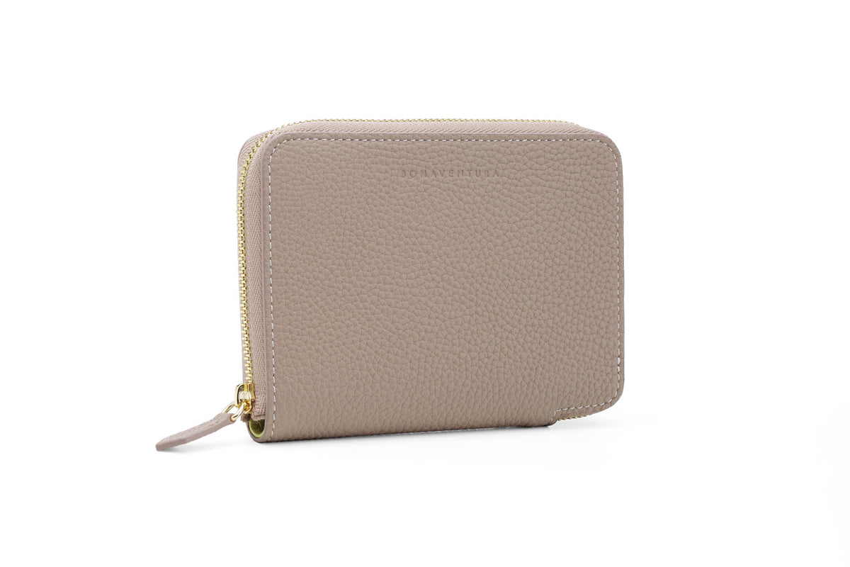 Medium Zip Wallet Shrink Leather (Greige × Baby Pink)