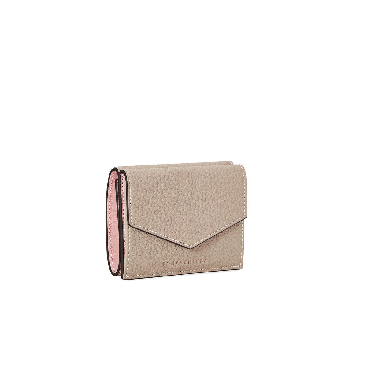 Small Wallet Shrink Leather (Greige × Baby Pink)