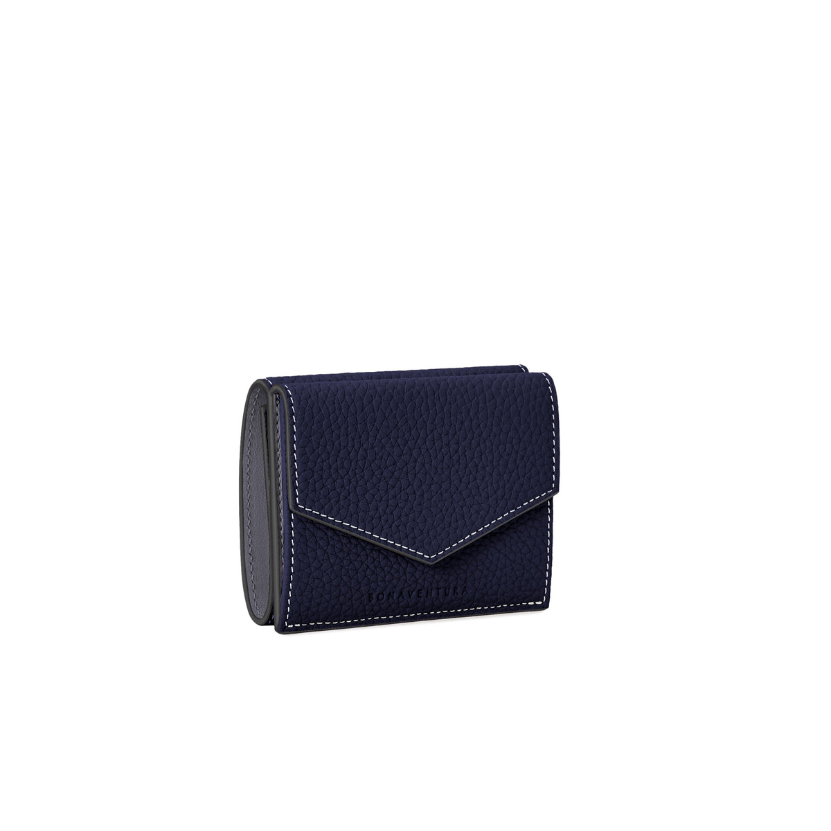 Small Wallet Shrink Leather (Navy × Charcoal Gray)