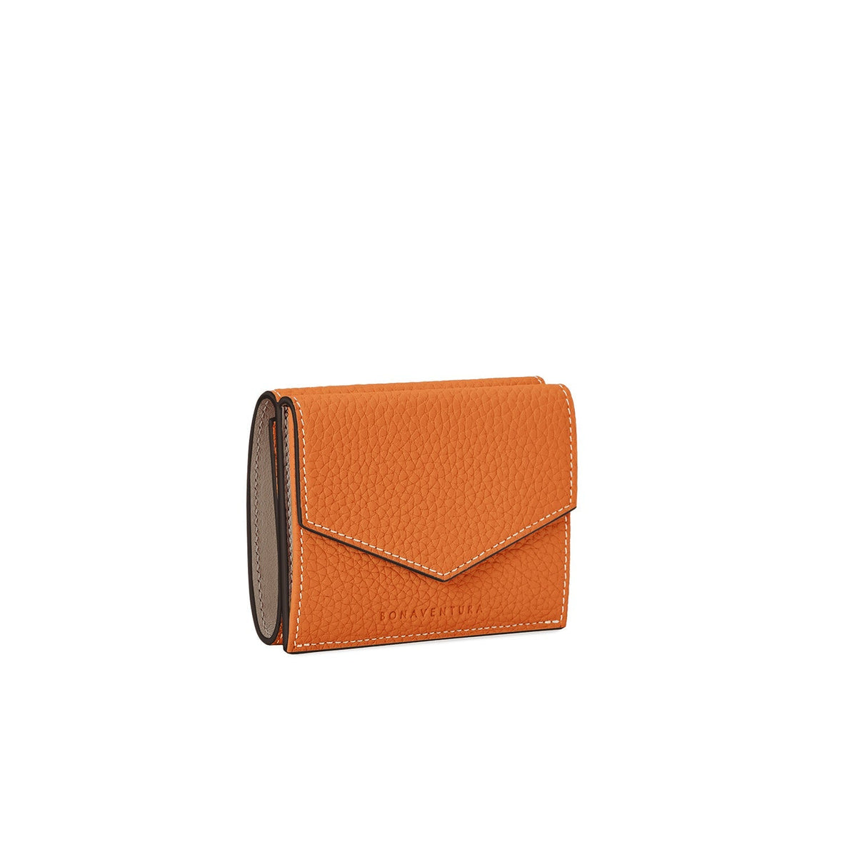Small Wallet Shrink Leather (Orange × Etoupe)