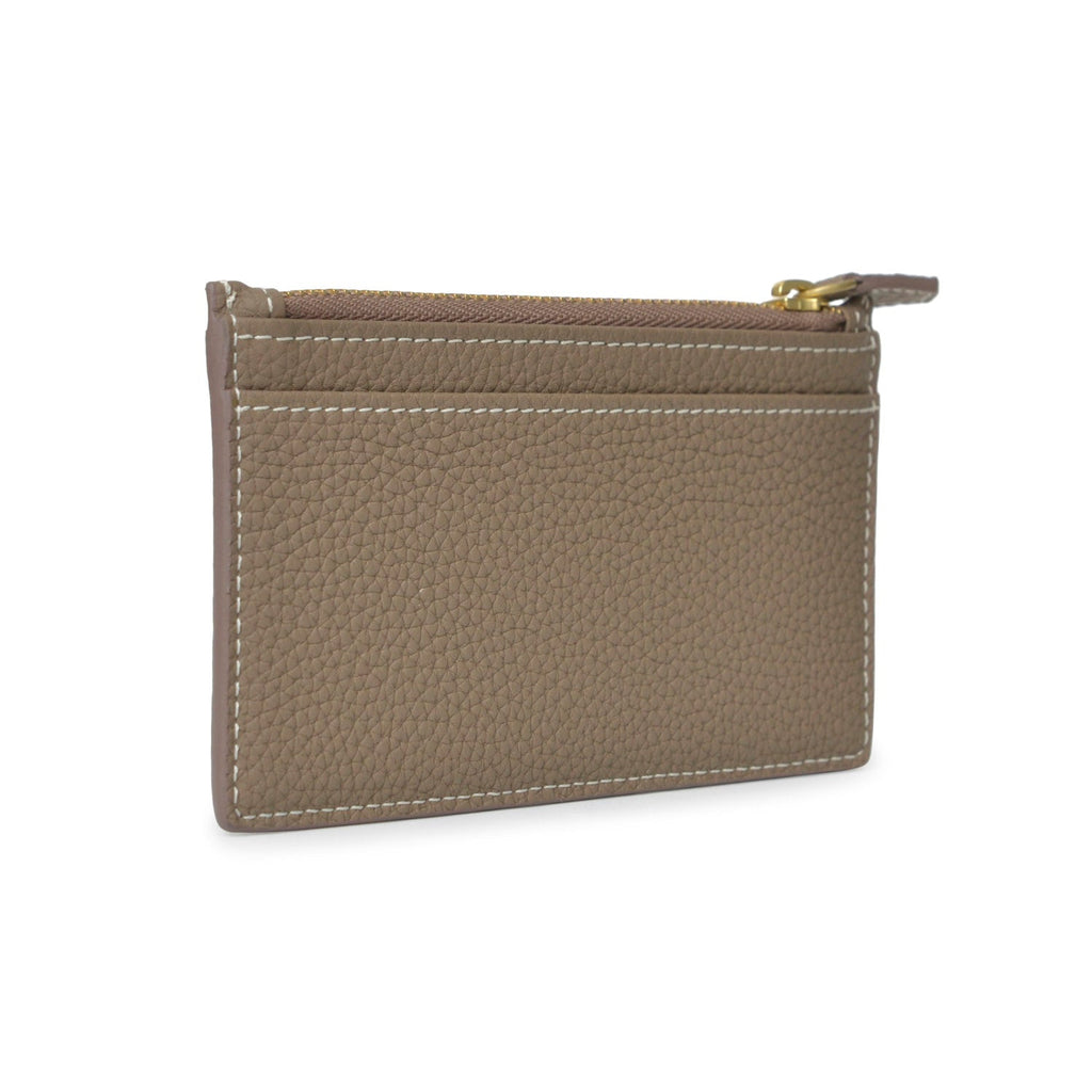 Mini Zip Wallet Gussetless Shrink Leather (Etoupe × Yellow)