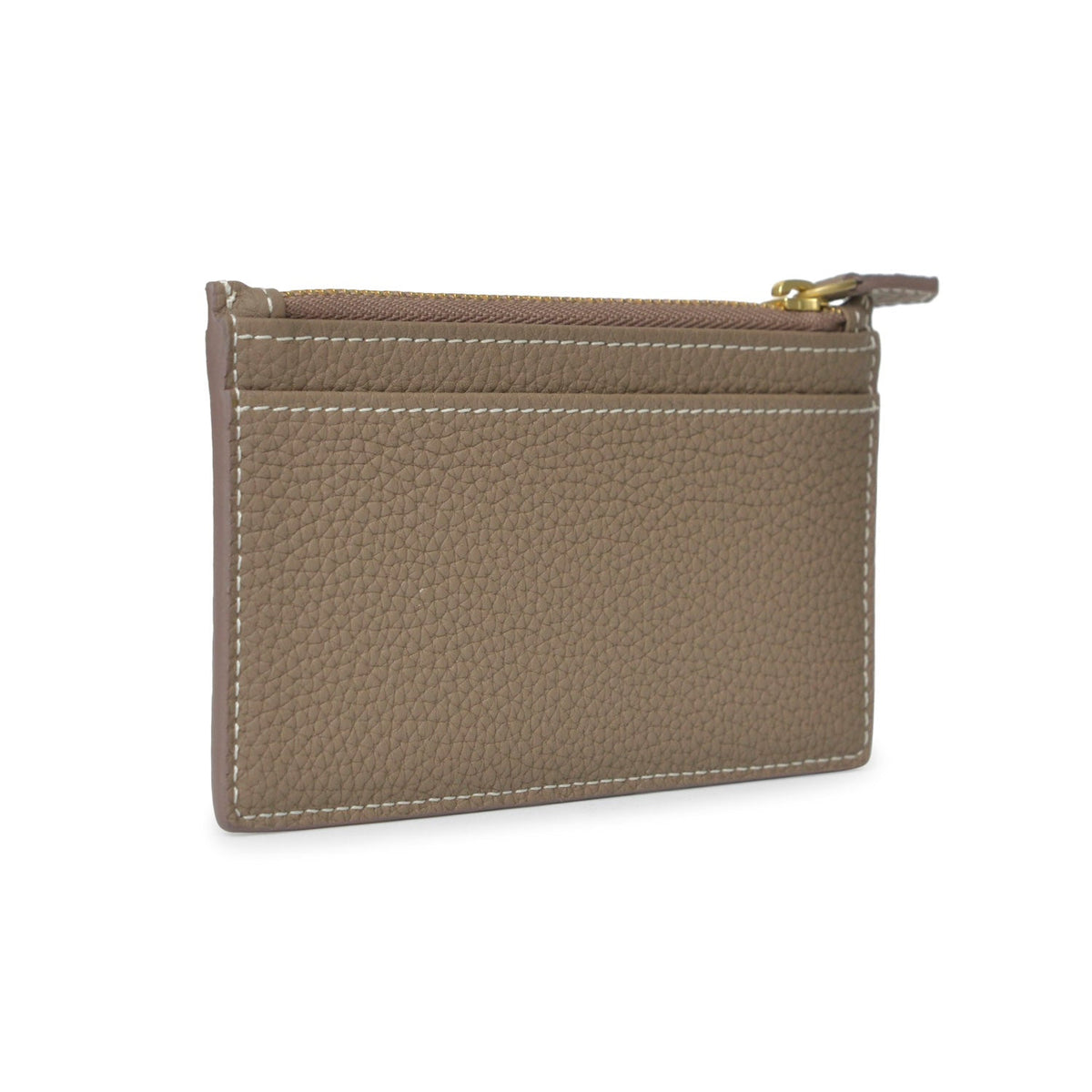 Mini Zip Wallet Gussetless Shrink Leather (Etoupe × Yellow)