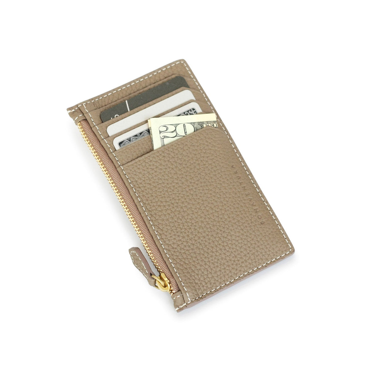 Mini Zip Wallet Gussetless Shrink Leather (Etoupe × Yellow)