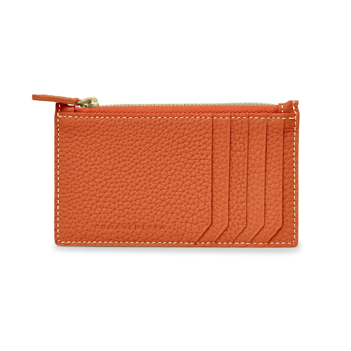Mini Zip Wallet Gussetless Shrink Leather (Orange × Etoupe)