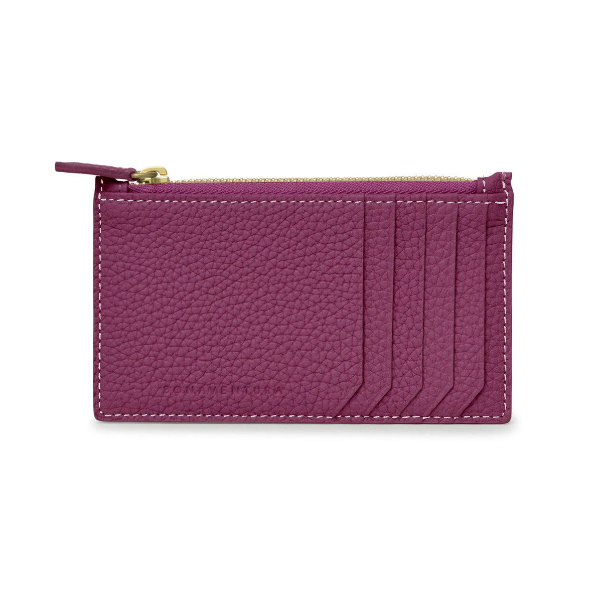 Mini Zip Wallet Gussetless Shrink Leather (Anemone Purple × Fuchsia Pink)