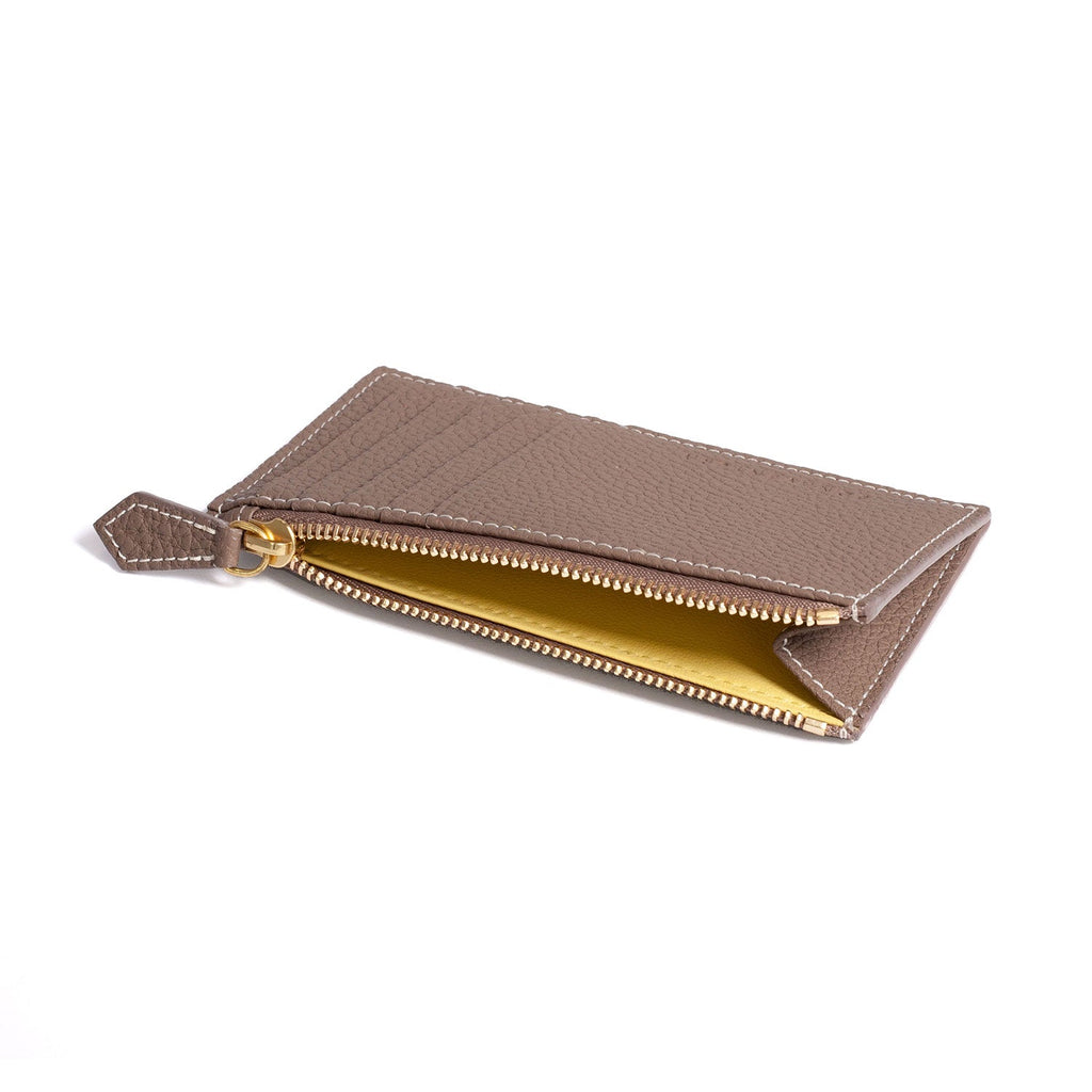 Mini Zip Wallet Shrink Leather (Etoupe × Yellow)
