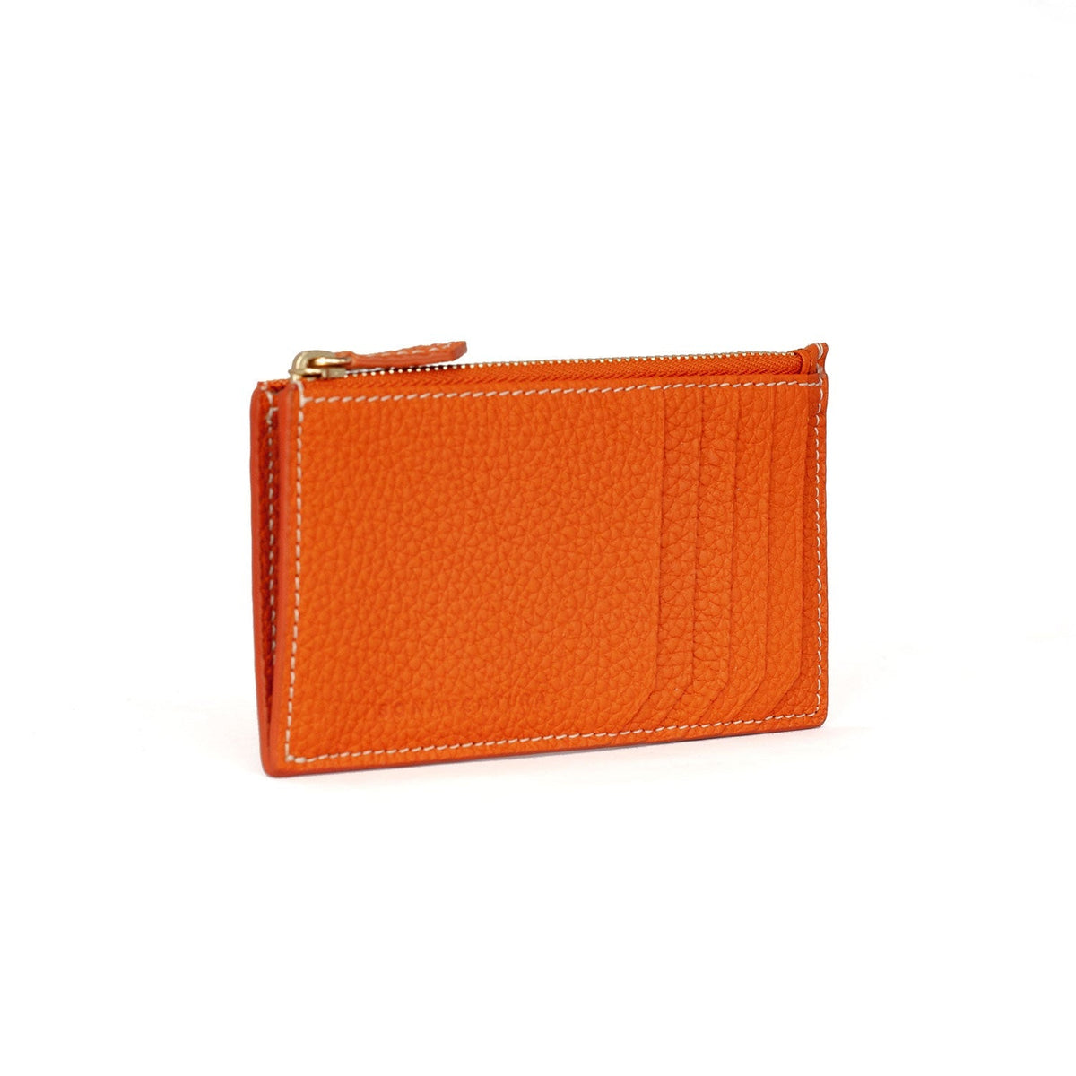 Mini Zip Wallet Shrink Leather (Orange × Etoupe)