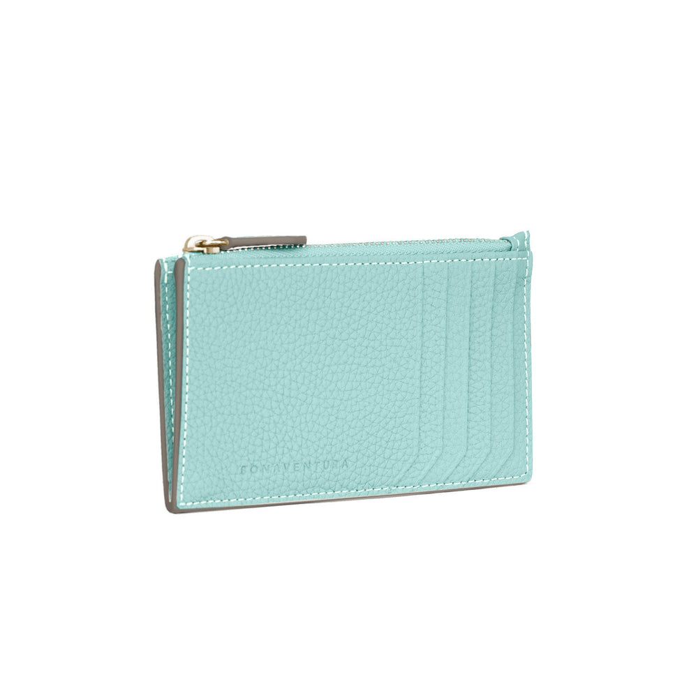 Mini Zip Wallet Shrink Leather (Mare Blue × Greige (Etoupe edge paint))