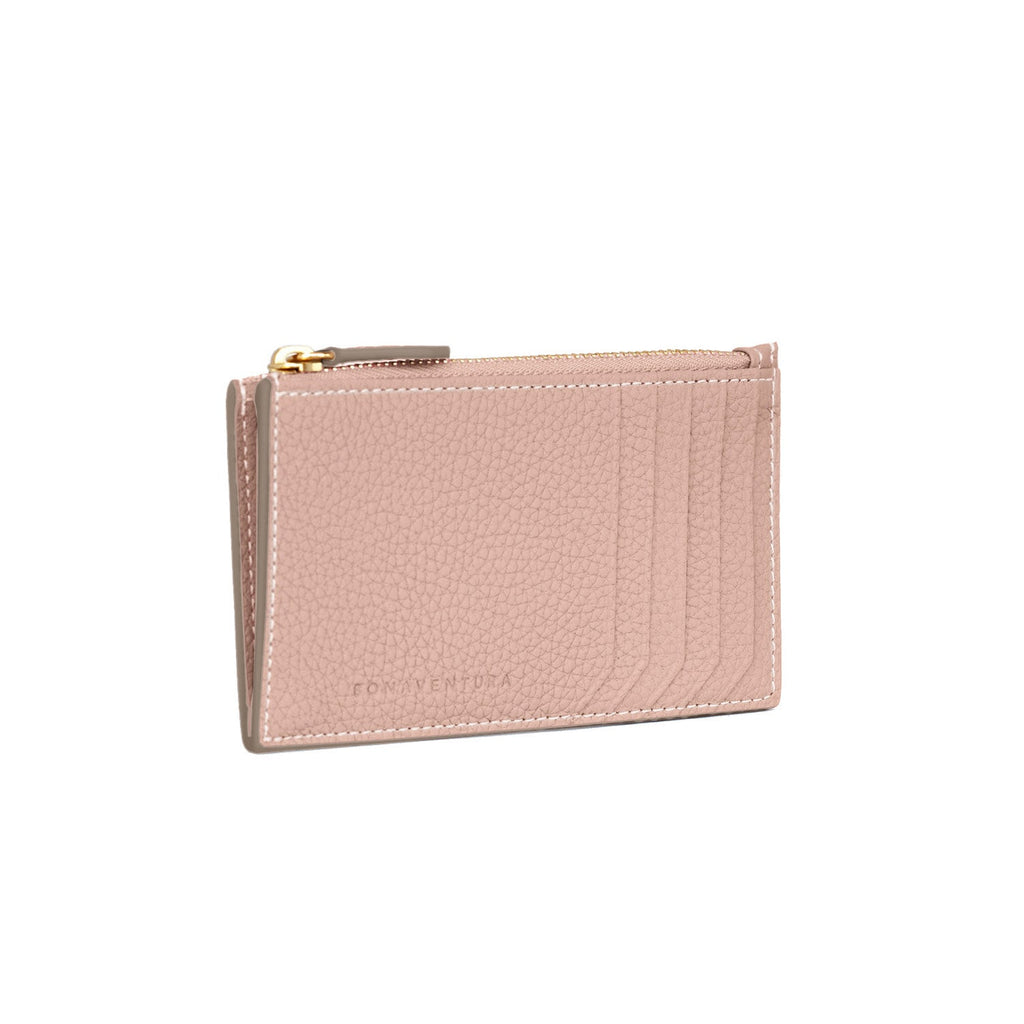 Mini Zip Wallet Shrink Leather (Almond Pink × True Gray (Etoupe edge paint))