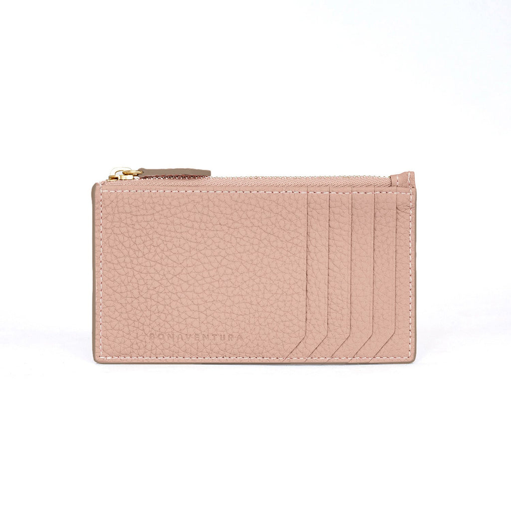 Mini Zip Wallet Shrink Leather (Almond Pink × True Gray (Etoupe edge paint))