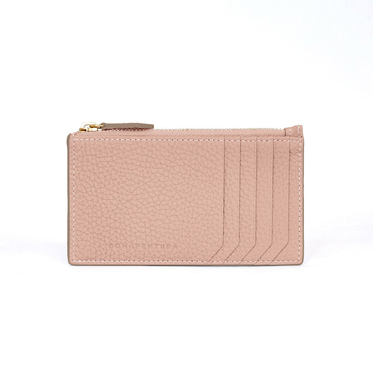Mini Zip Wallet Shrink Leather (Almond Pink × True Gray (Etoupe edge paint))