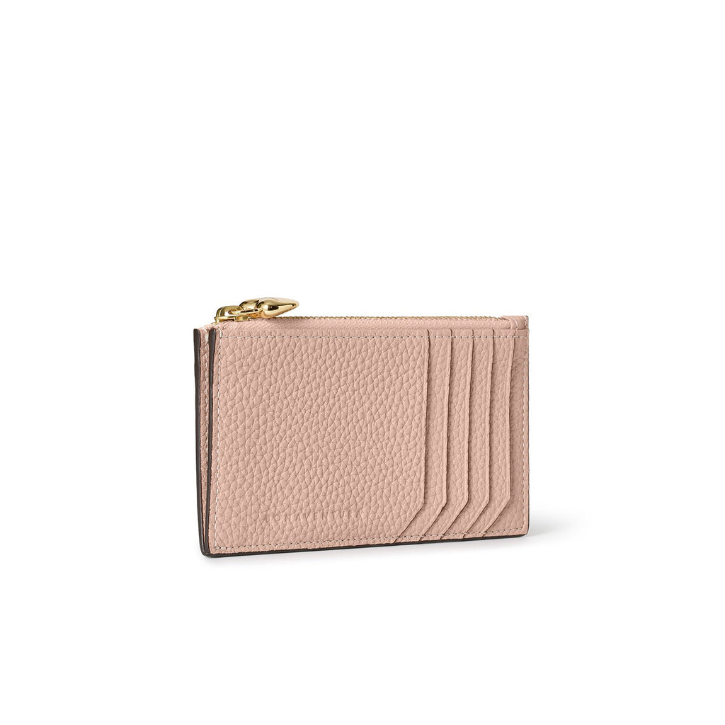 Mini Zip Wallet with Heart Zip Charm Shrink Leather