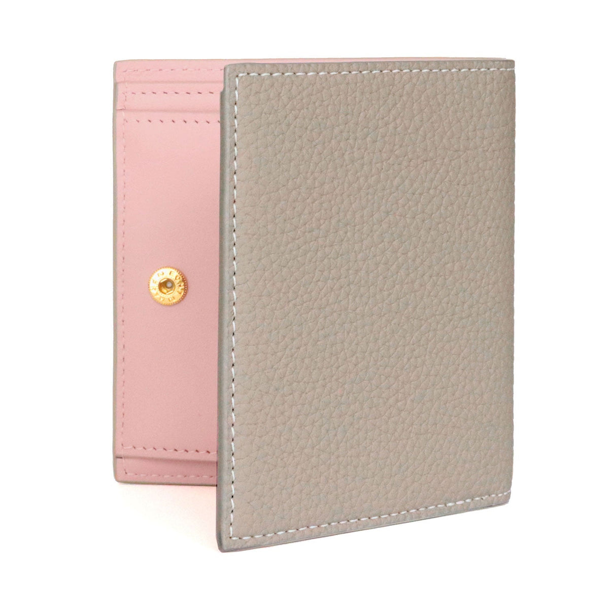 Bi-fold Wallet Shrink Leather (Greige × Baby Pink)
