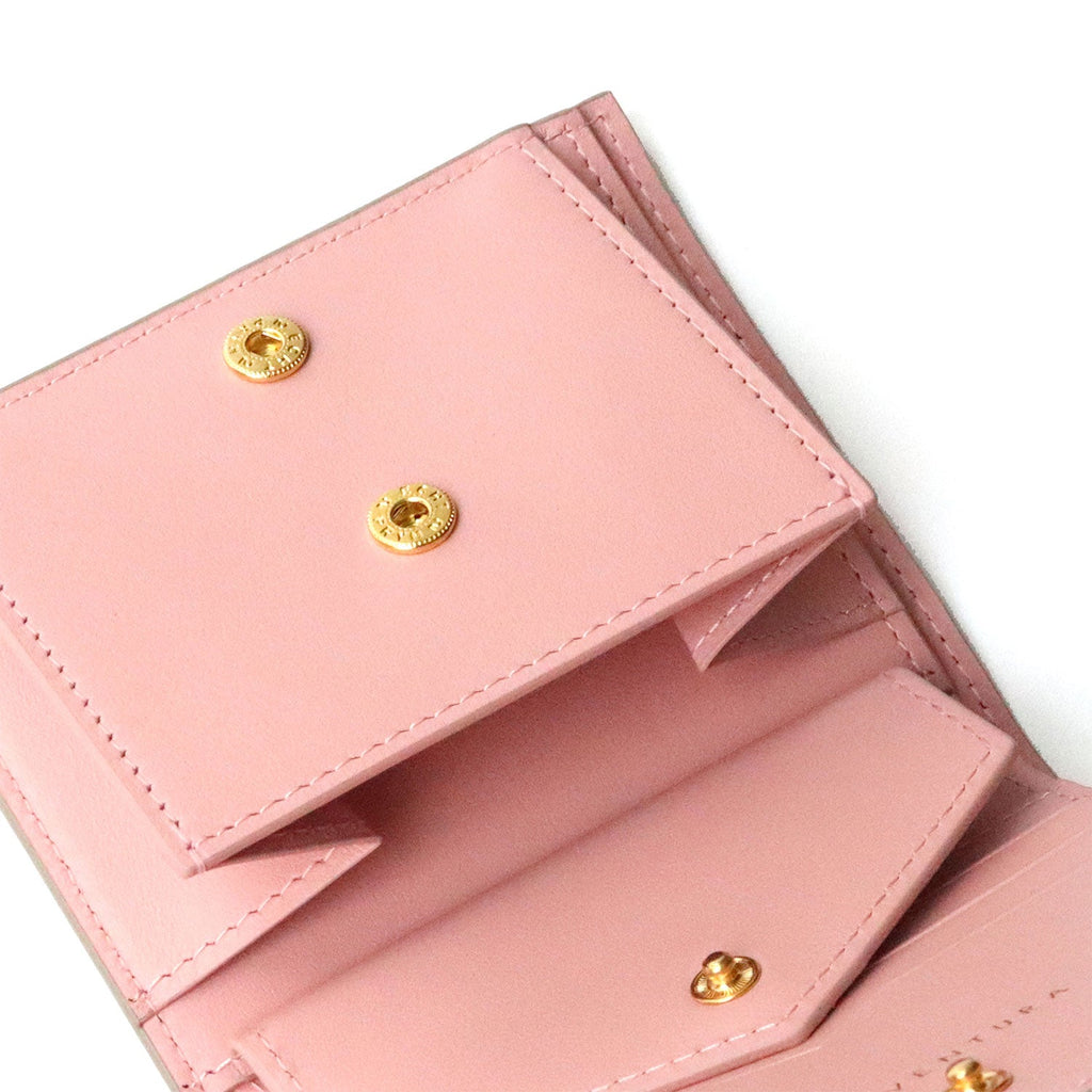 Bi-fold Wallet Shrink Leather (Greige × Baby Pink)
