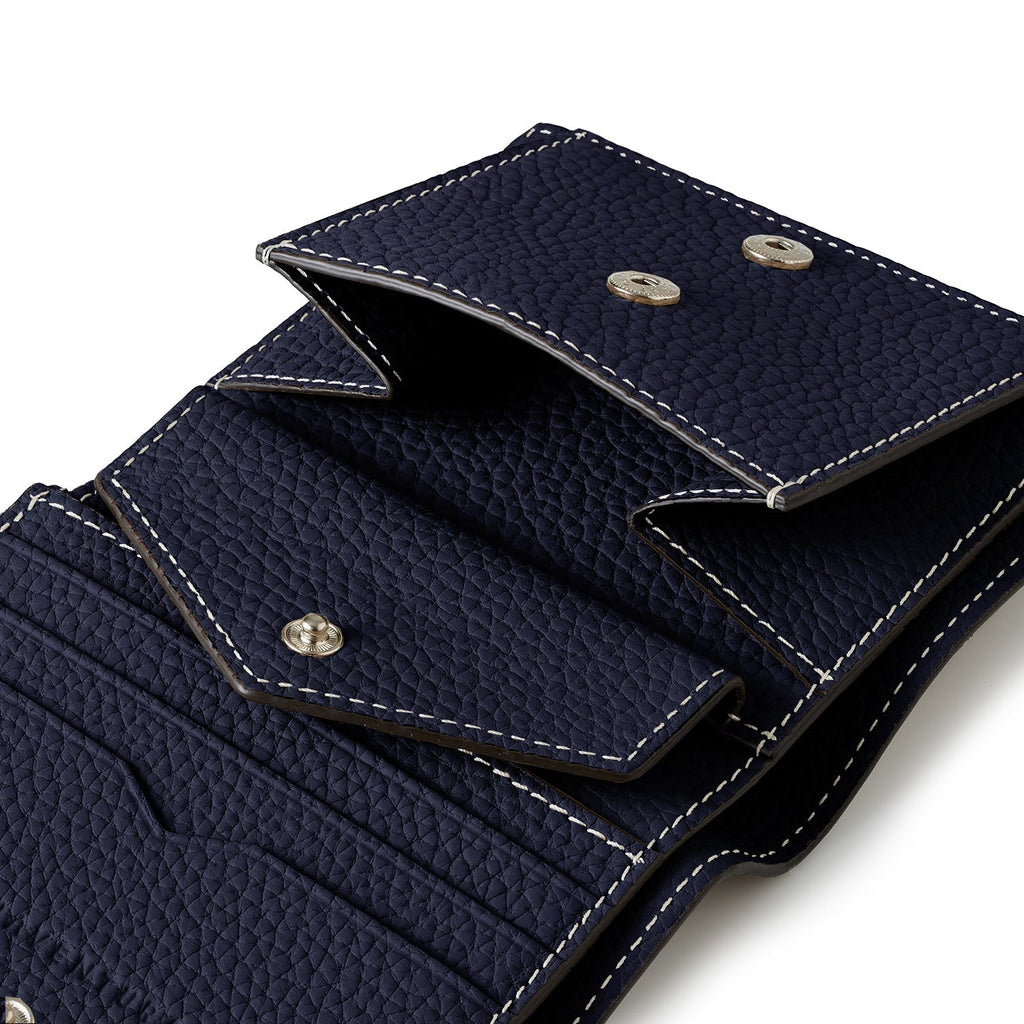 Bi-fold Wallet All Shrink Leather (Navy)