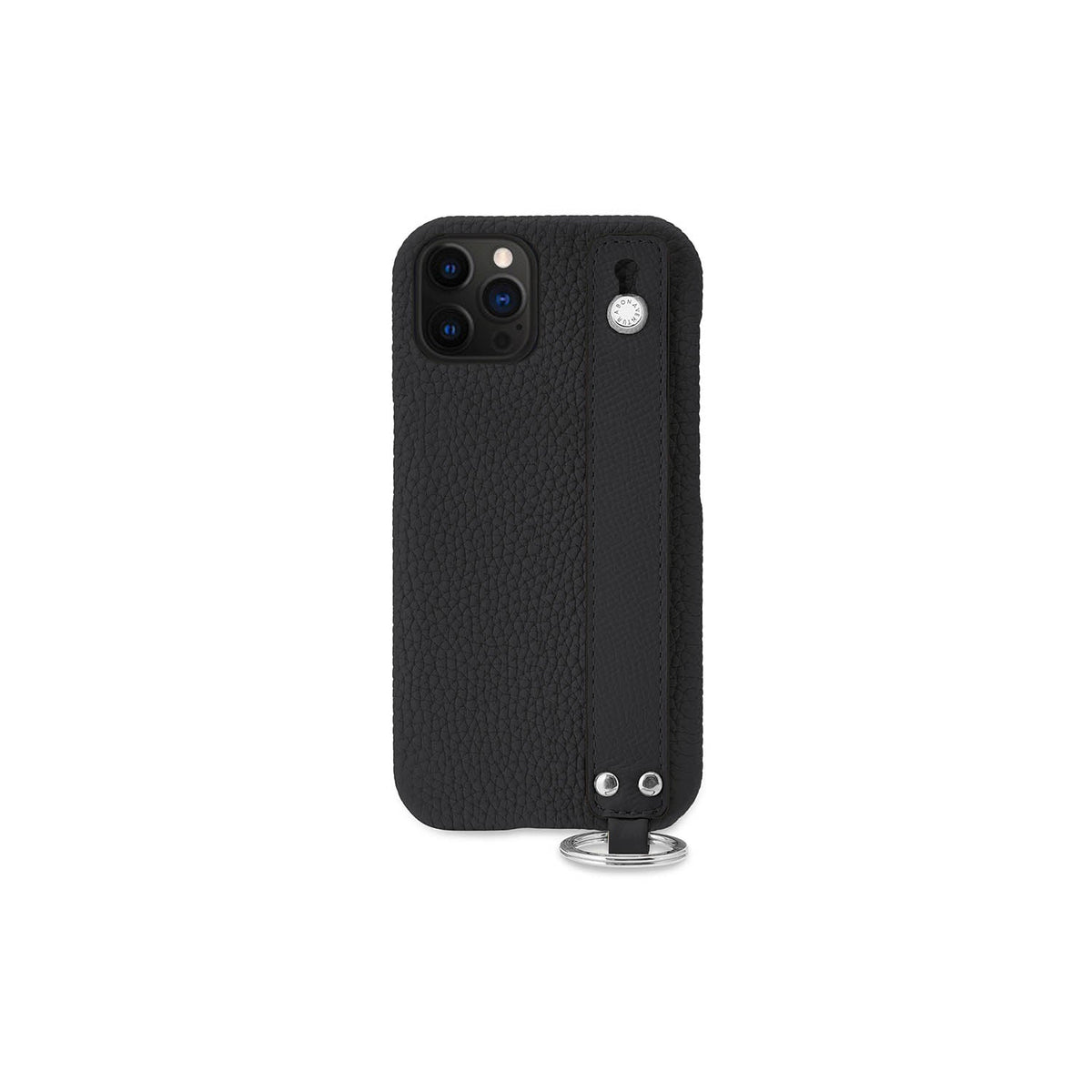 iPhone 12 / 12 Pro Back Cover Case with Handle Shrink Leather (Black - Silver)