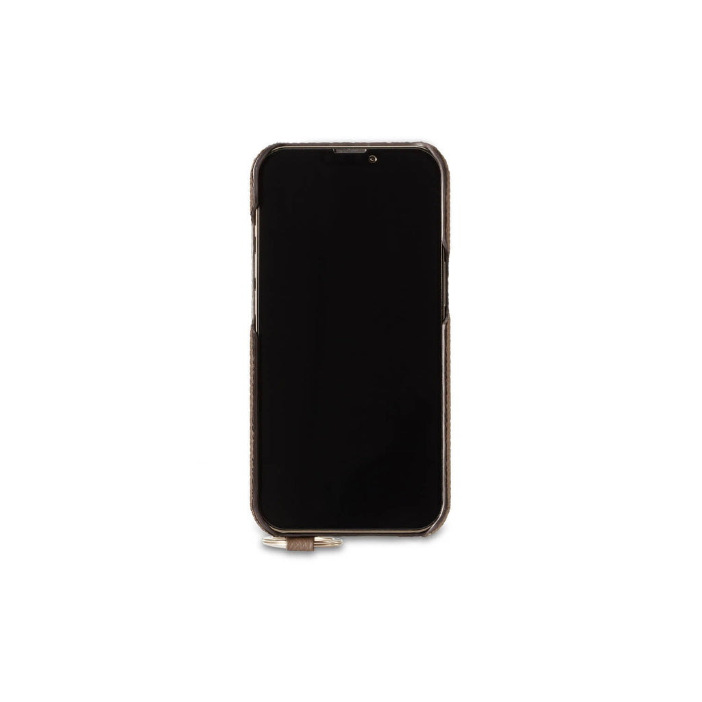 iPhone 12 / 12 Pro Back Cover Case with Handle Shrink Leather (Etoupe - Silver)