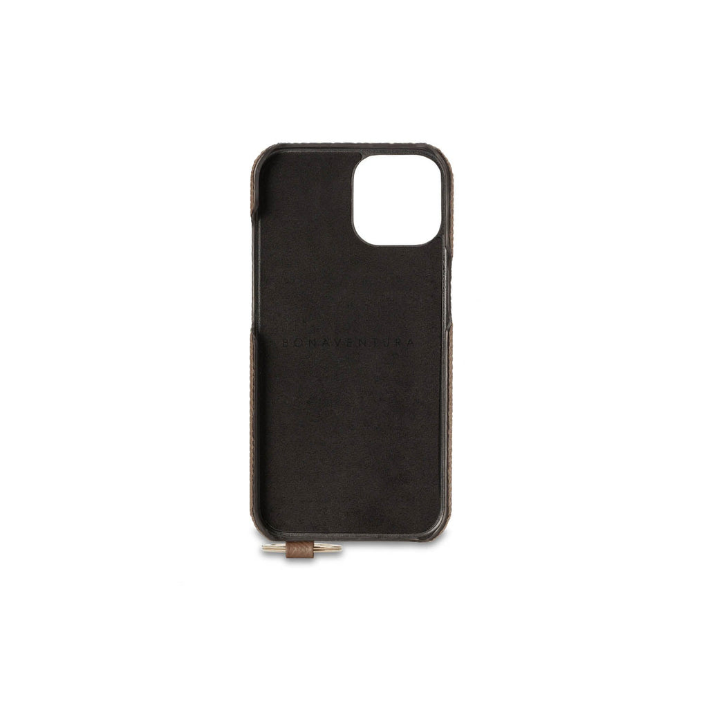 iPhone 12 / 12 Pro Back Cover Case with Handle Shrink Leather (Etoupe - Silver)