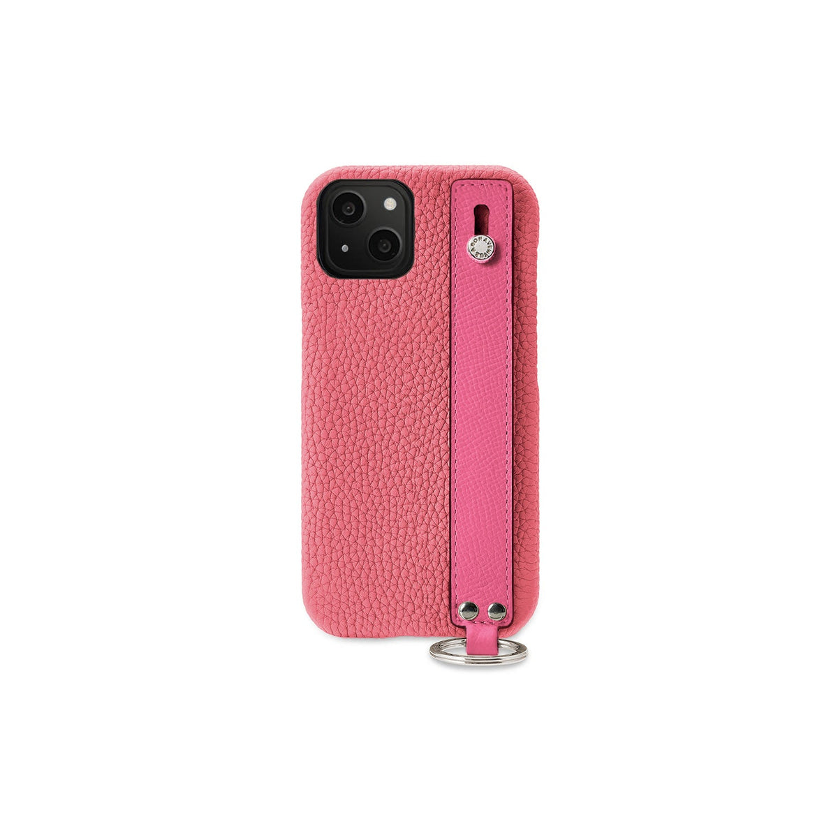 iPhone 13 Back Cover Case with Handle Shrink Leather (Azalee Pink × Fuchsia Pink - Silver)