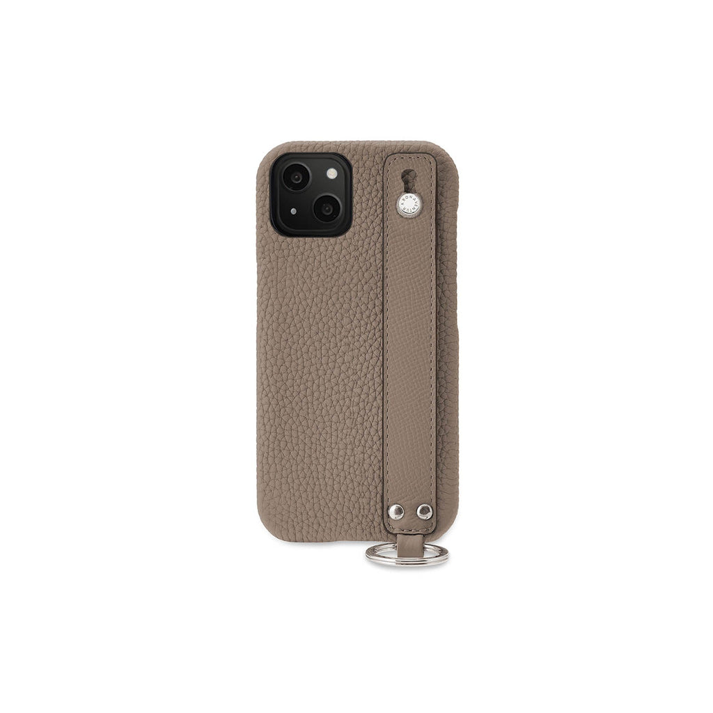 iPhone 13 Back Cover Case with Handle Shrink Leather (Etoupe - Silver)