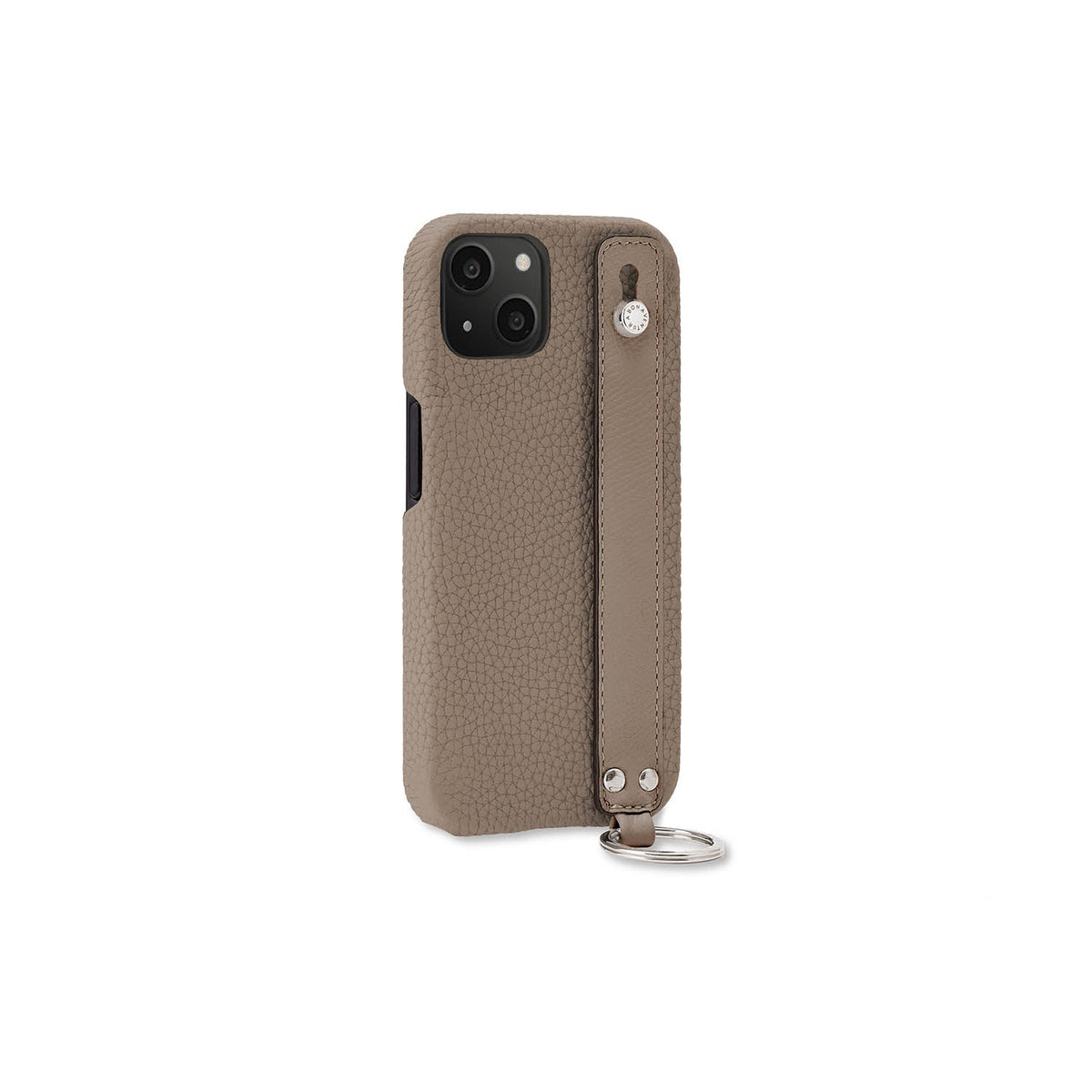 iPhone 13 Back Cover Case with Handle Shrink Leather (Etoupe - Silver)