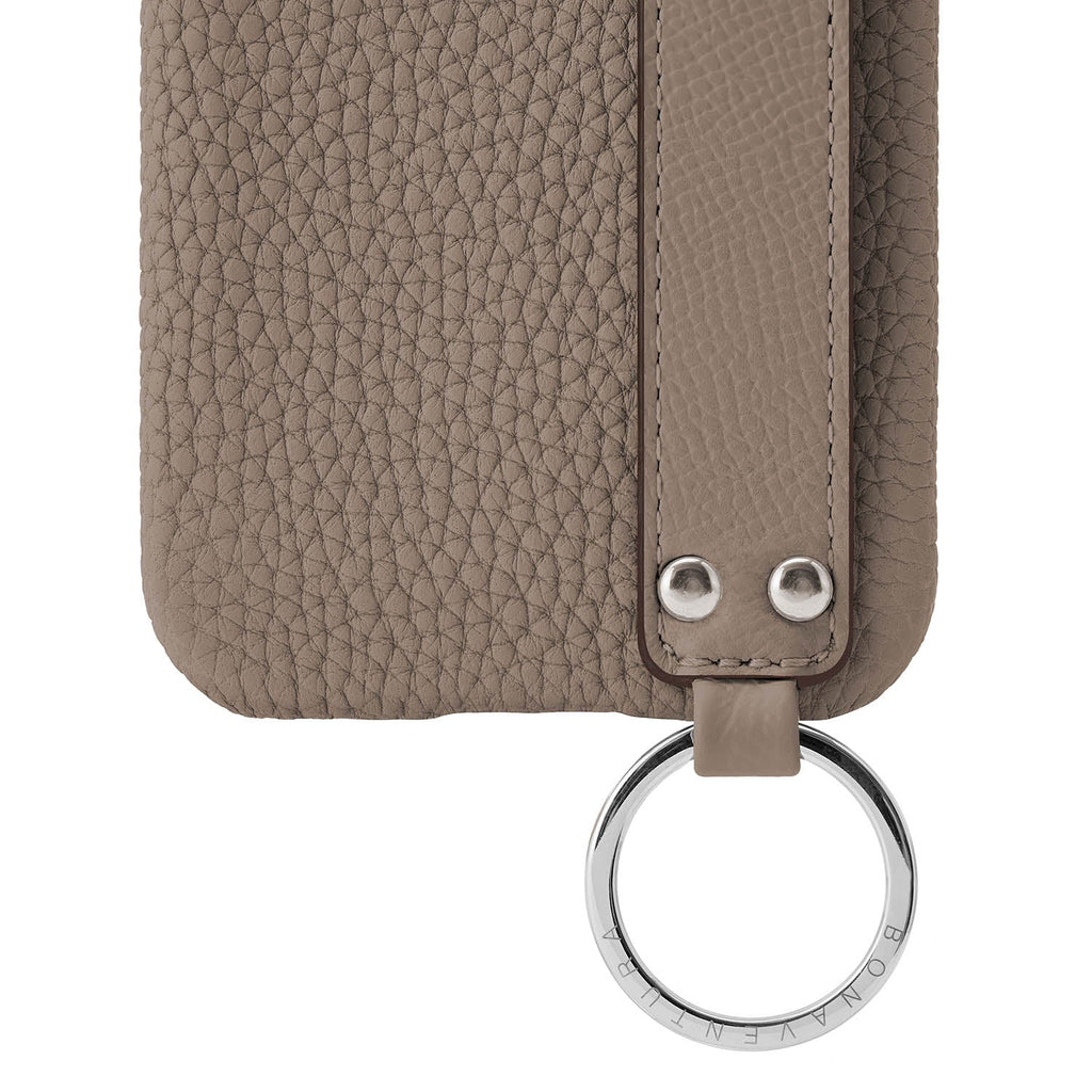 iPhone 13 Back Cover Case with Handle Shrink Leather (Etoupe - Silver)