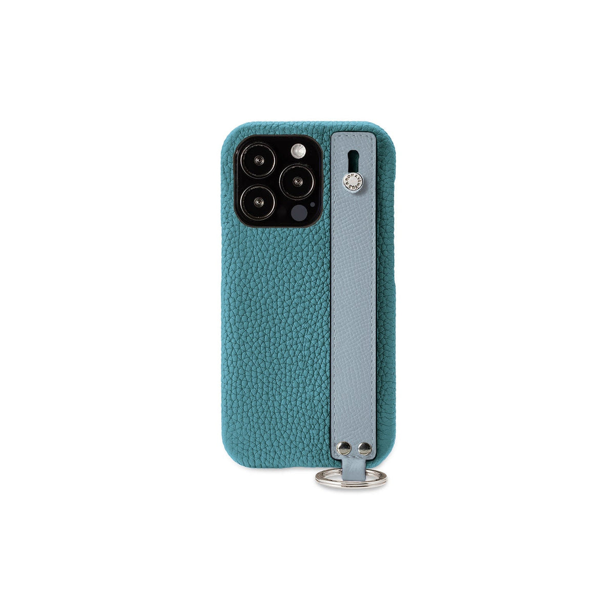 iPhone 13 Pro Back Cover Case with Handle Shrink Leather (Blue Cyan × Blue Lin - Silver)