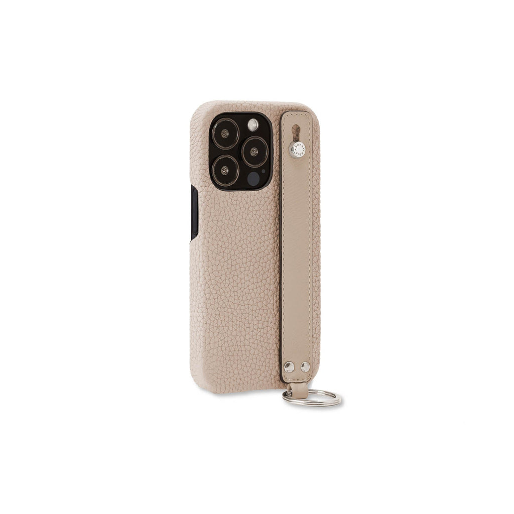 iPhone 13 Pro Back Cover Case with Handle Shrink Leather (Greige - Silver)
