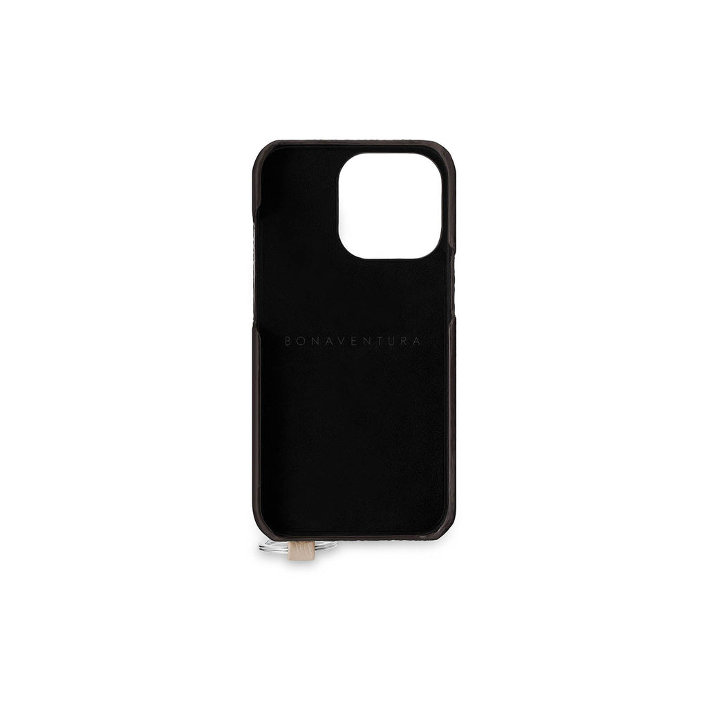 iPhone 13 Pro Back Cover Case with Handle Shrink Leather (Greige - Silver)