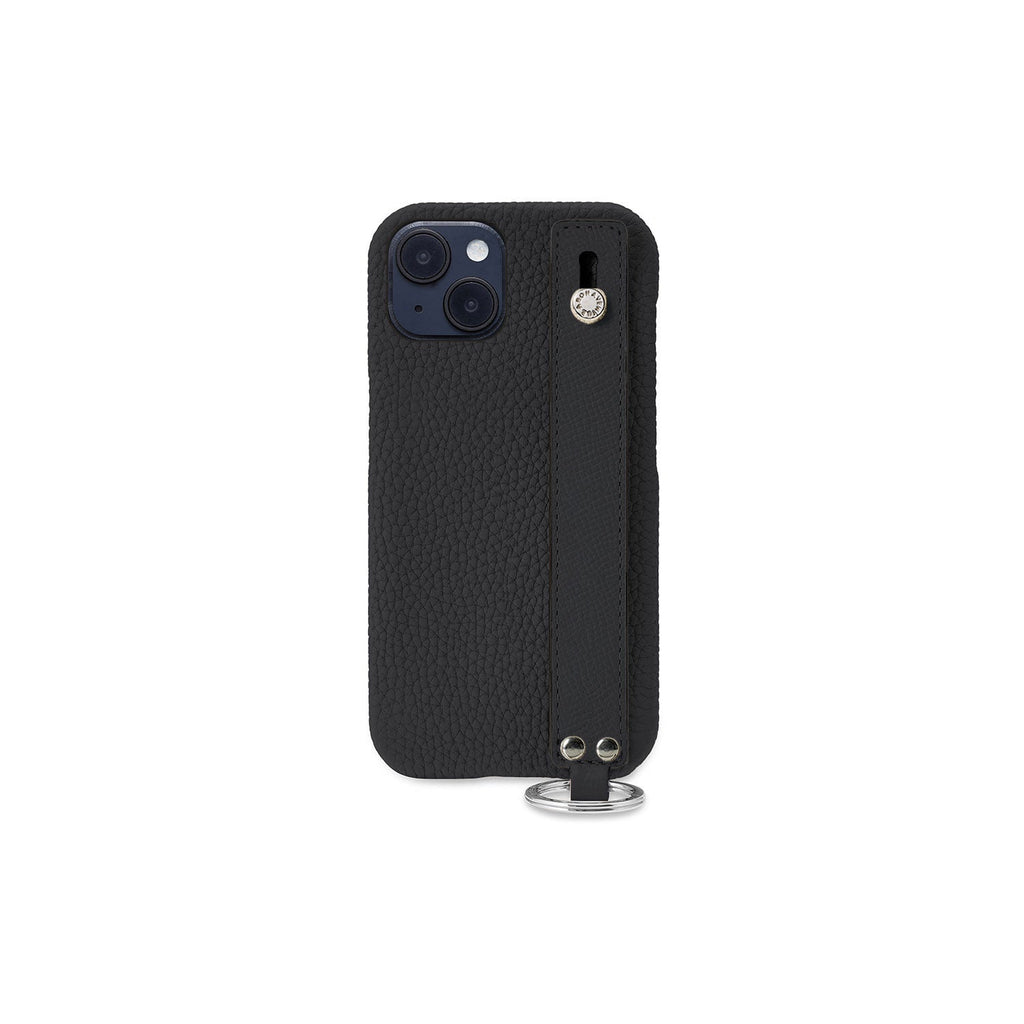 iPhone 14 Back Cover Case with Handle Shrink Leather (Black - Silver)