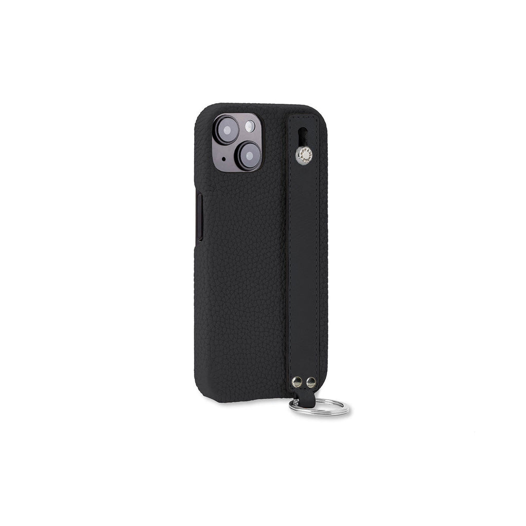 iPhone 14 Back Cover Case with Handle Shrink Leather (Black - Silver)