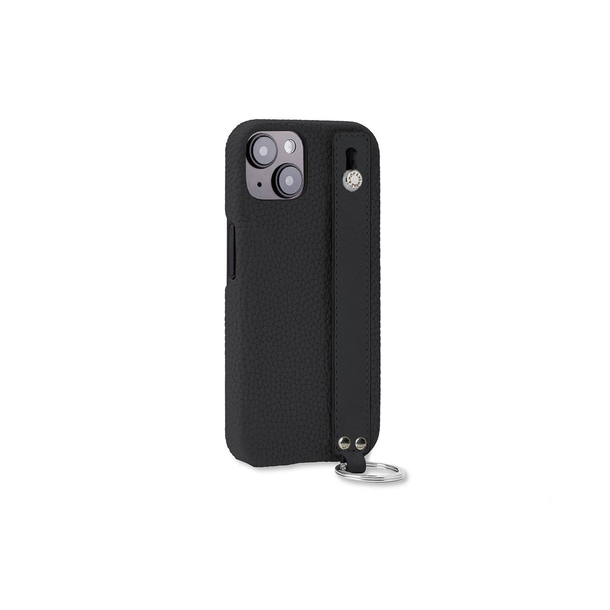 iPhone 14 Back Cover Case with Handle Shrink Leather (Black - Silver)