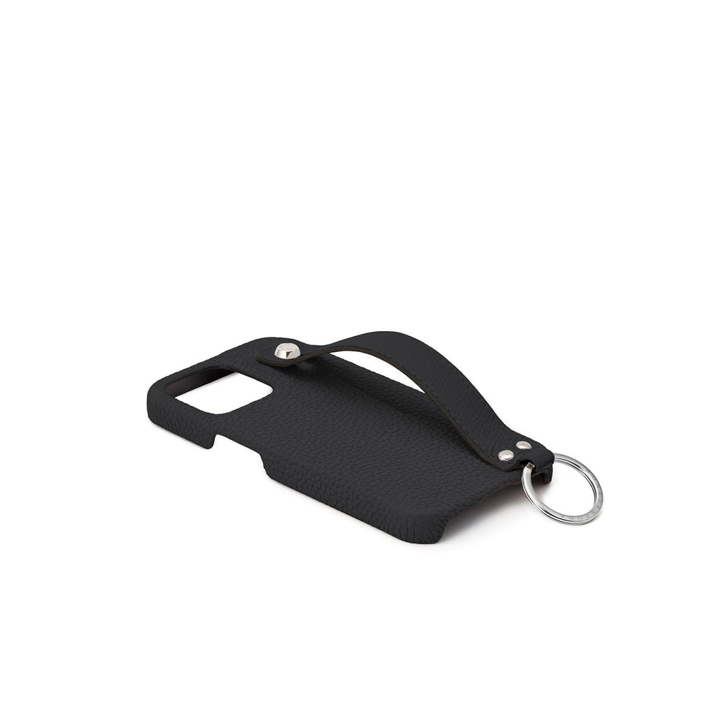 iPhone 14 Back Cover Case with Handle Shrink Leather (Black - Silver)