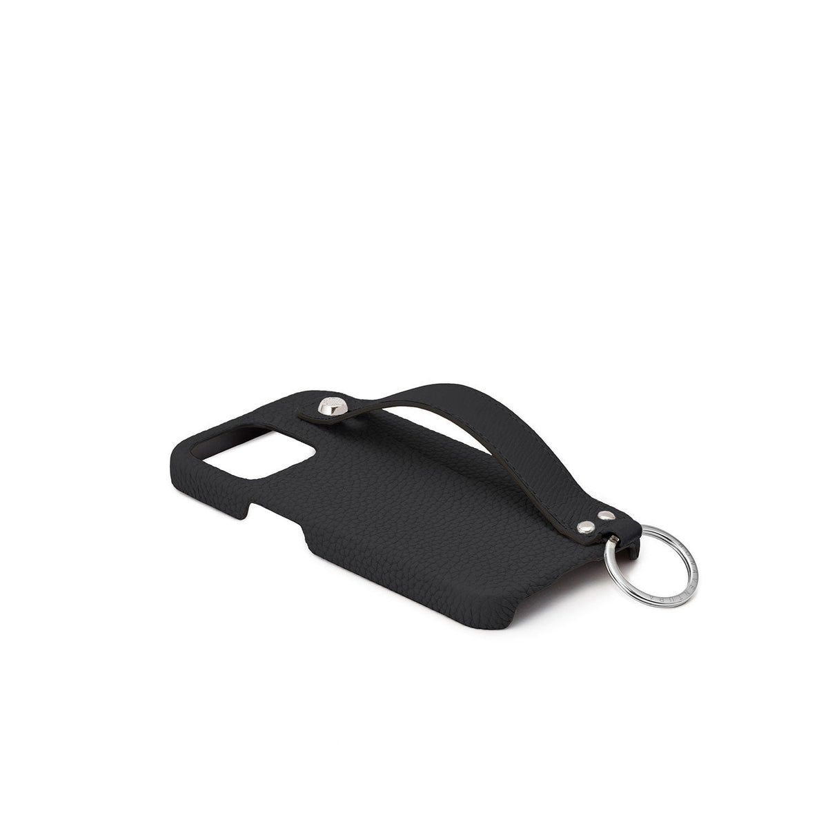 iPhone 14 Back Cover Case with Handle Shrink Leather (Black - Silver)