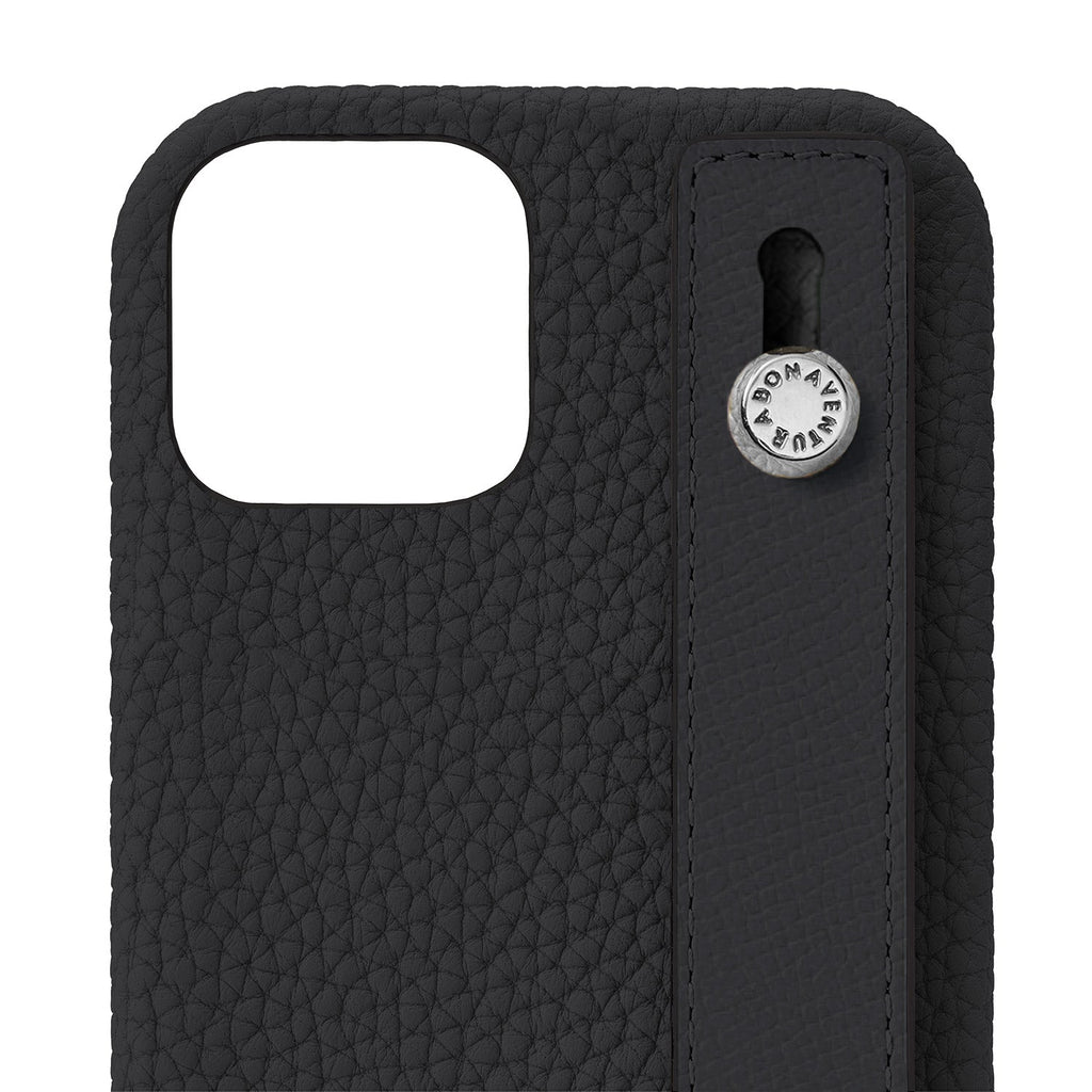 iPhone 14 Back Cover Case with Handle Shrink Leather (Black - Silver)