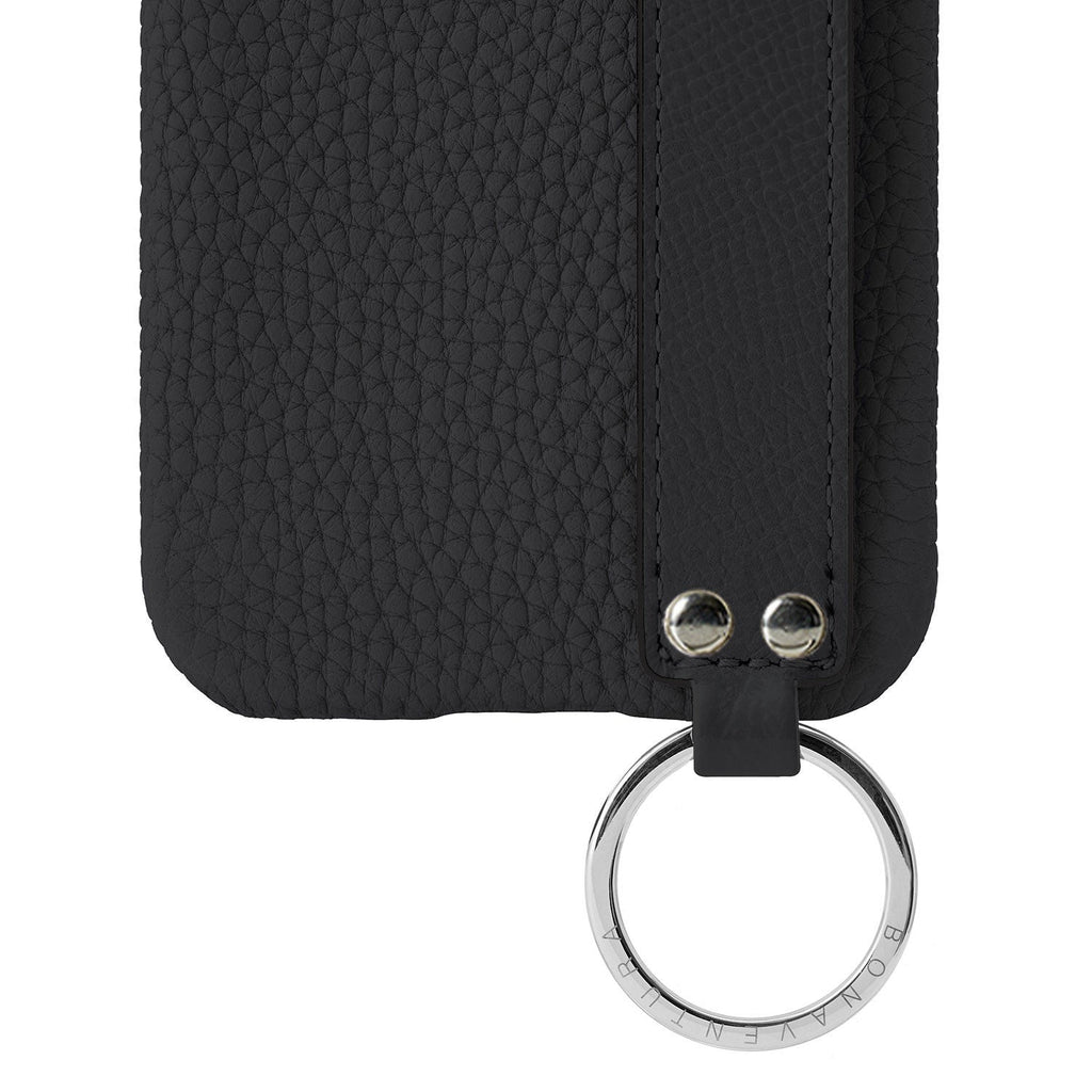 iPhone 14 Back Cover Case with Handle Shrink Leather (Black - Silver)