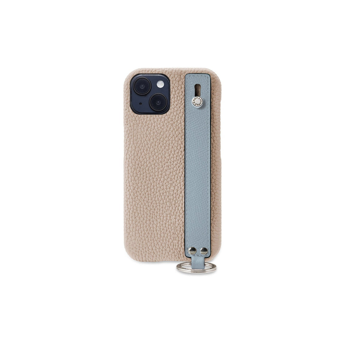 iPhone 14 Back Cover Case with Handle Shrink Leather (Greige × Blue Lin - Silver)