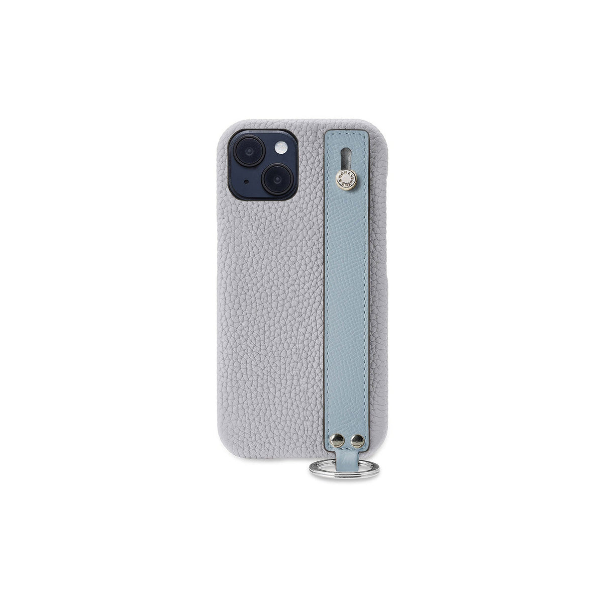 iPhone 14 Back Cover Case with Handle Shrink Leather (True Gray × Blue Lin - Silver)