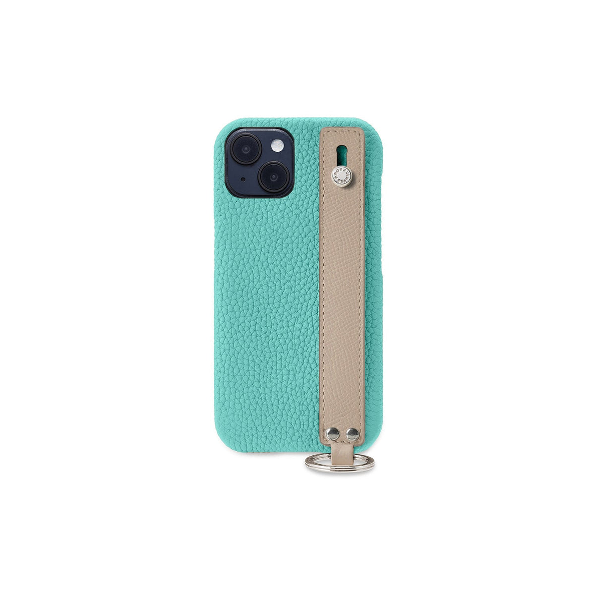iPhone 14 Back Cover Case with Handle Shrink Leather (Atoll Blue × Greige (Etoupe edge paint) - Silver)