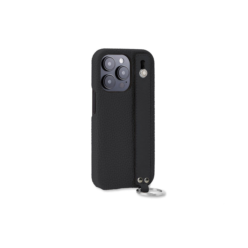 iPhone 14 Pro Back Cover Case with Handle Shrink Leather (Black - Silver)
