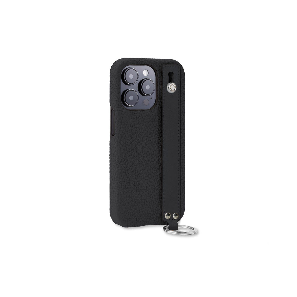 iPhone 14 Pro Back Cover Case with Handle Shrink Leather (Black - Silver)