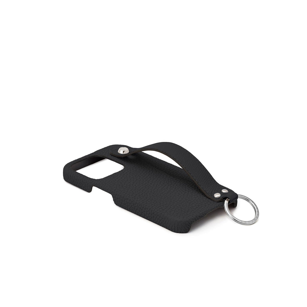 iPhone 14 Pro Back Cover Case with Handle Shrink Leather (Black - Silver)