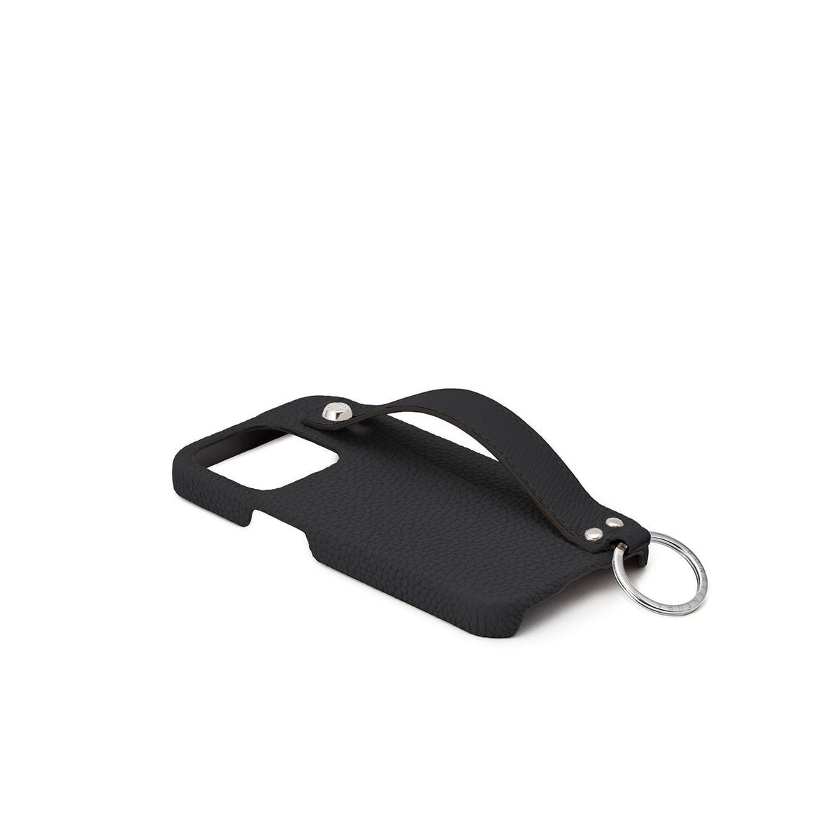 iPhone 14 Pro Back Cover Case with Handle Shrink Leather (Black - Silver)